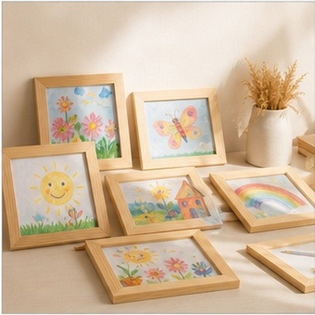 Art And Craft For Nursery - 6個入り、無垢材製のDIY用写真立て。絵画、工芸、アートプロジェクト、創造性の育成、家庭学習、保育園での使用に最適。