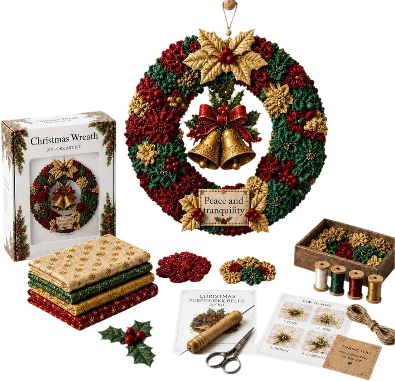 Art Craft Kit - 2026年版 3Dファブリック・ポーク・リースDIYキット、大人向けクリスマスリースDIYキット、3Dファブリック・ポーク・アートクラフトキット、ホリデーリース作成キット